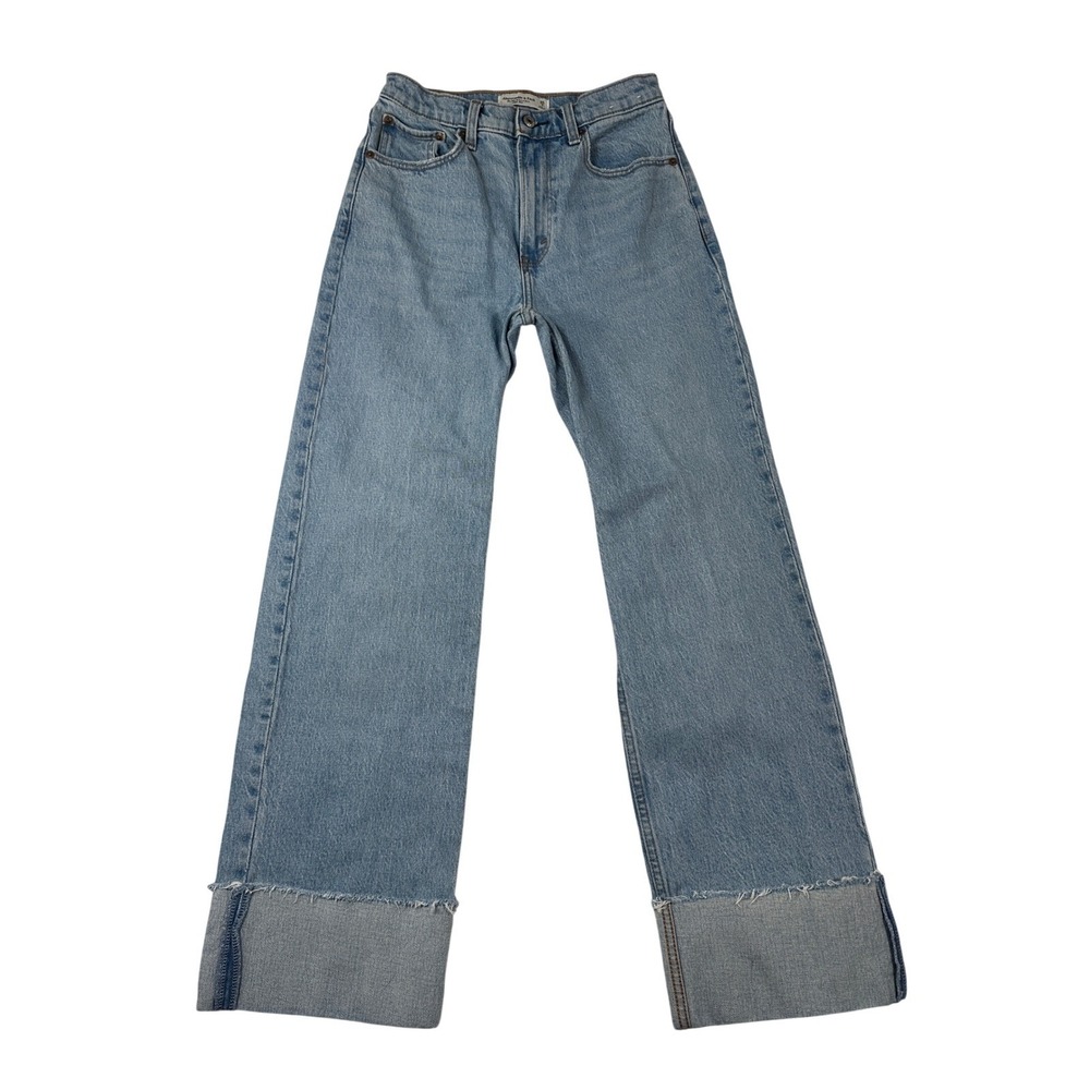 Abercrombie & Fitch The 90s Relaxed Jean High Rise Wide Leg Cuffed 26 2R Blue - Picture 2 of 8